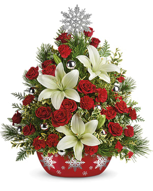 Shimmering Snowflakes Tree Flower Arrangement Shimmering Snowflakes Tree Flower Bouquet