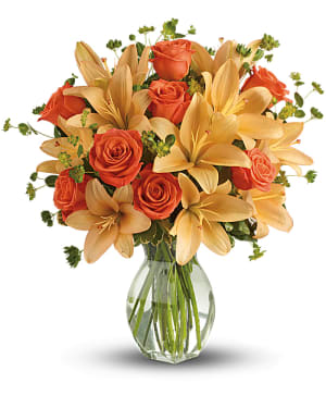 Fiery Lily and Rose Flower Bouquet