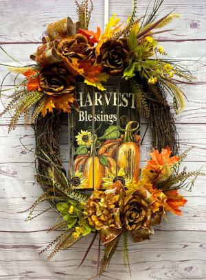 Harvest Blessings Silk (Artificial) Wreath Flower Bouquet