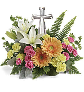 Precious Petals Crystal Cross Sympathy Arrangement Flower Bouquet