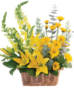 Cheerful Yellow Basket Flower Bouquet