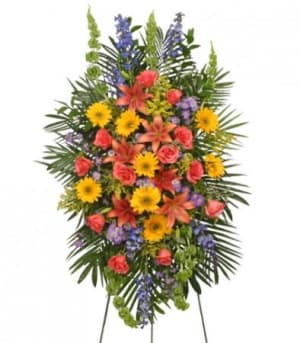 VIBRANT FLORAL EXPRESSIONStanding Funeral Spray Flower Bouquet