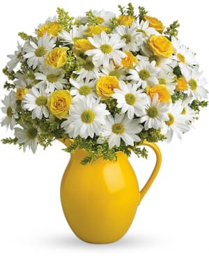 Teleflora's Sunny Day Pitcher of Daisies Flower Bouquet