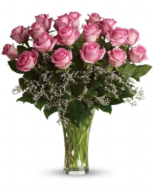 Make Me Blush - Dozen Long Stemmed Pink Roses Flower Bouquet