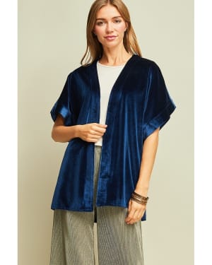 Entro Blue Velvet Open Kimono Flower Bouquet