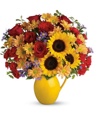 Teleflora's Sunny Day Pitcher of Joy Flower Bouquet