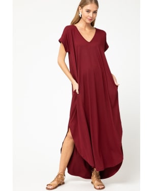 Entro Burgundy Maxi Knit Dress Flower Bouquet