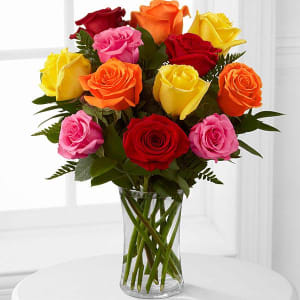 1 Dozen Long Stem Mixed Roses Flower Bouquet