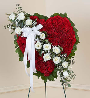 Red Solid Standing Heart with White Rose Break Flower Bouquet