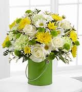 Green Bucket of Gold Flower Bouquet