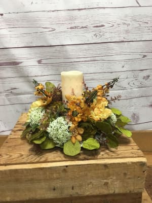 Nude and Neutral Fall Silk (Artificial) Centerpiece With LED Candle Flower Bouquet