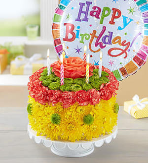 Birthday Wishes Flower Cake™ Yellow Flower Arrangement Birthday Wishes Flower Cake™ Yellow Flower Bouquet