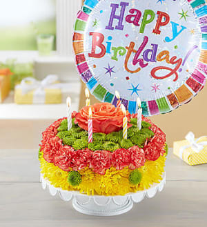 Birthday Wishes Flower Cake™ Yellow Flower Arrangement Birthday Wishes Flower Cake™ Yellow Flower Bouquet