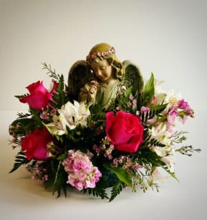 Angel in a Bed of Flowers Flower Bouquet