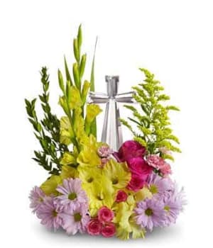 Crystal Cross Arrangement - Bright Flower Bouquet