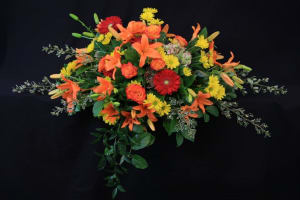 Bright Orange Lilies with Gerber Daisy Casket Spray Flower Bouquet