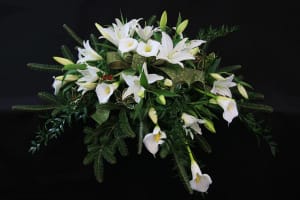 White Lily and Calla Casket Spray Flower Bouquet