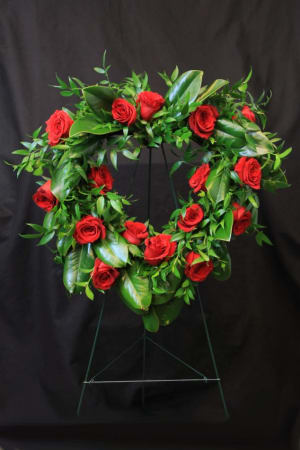 Red Rose Sympathy Heart Flower Bouquet