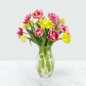 20 Sunny Spring Tulips with Vase Flower Bouquet