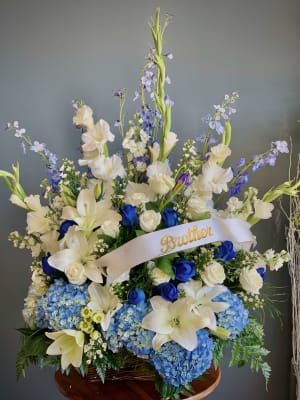 Blue Remembrance Sympathy Basket Flower Bouquet