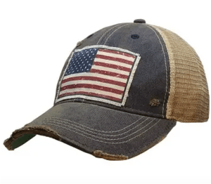 American Flag USA Distressed Trucker Cap Flower Bouquet