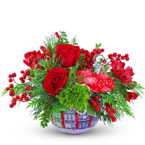 Cottages in the Snow Keepsake Ornament Flower Arrangement Cottages in the Snow Keepsake Ornament Flower Bouquet