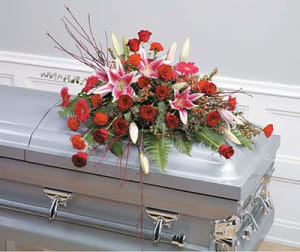 Red And Pink Casket Piece Flower Bouquet