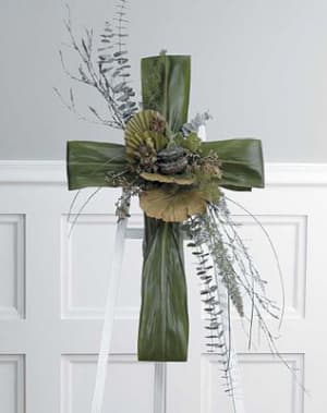 Ti Leaf Cross Flower Arrangement Ti Leaf Cross Flower Bouquet