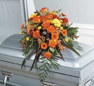 Orange Casket Spray Flower Bouquet