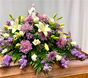 Lavender Peace Casket Spray with Angel Flower Bouquet