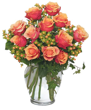 CORAL SUNSET Of Roses Flower Bouquet