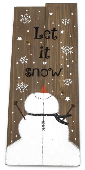 Wooden Snowman Wall Sign  Flower Bouquet