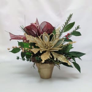 Gold Christmas Silk Posie Pot Flower Bouquet