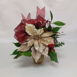 Gold Poinsettia Christmas Silk Posie Pot Flower Bouquet