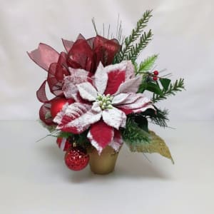 Red Snowy Poinsettia Christmas Silk Posie Pot Flower Bouquet