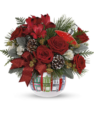 Teleflora's Festive Holiday Houses Bouquet Flower Bouquet