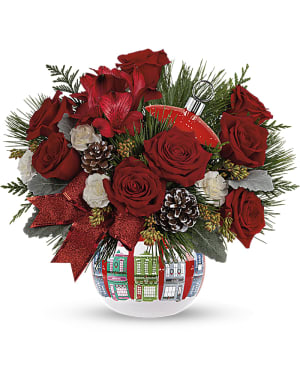 Teleflora's Festive Holiday Houses Bouquet Flower Bouquet