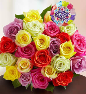 Happy Birthday Assorted Roses Flower Bouquet