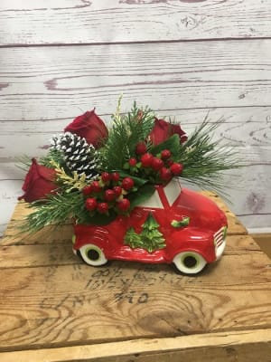 Hauling in the Holidays Centerpiece Flower Arrangement Hauling in the Holidays Centerpiece Flower Bouquet