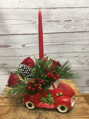 Hauling in the Holidays Centerpiece Flower Bouquet