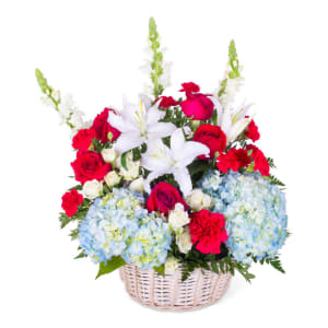 Patriotic Funeral Basket Flower Bouquet