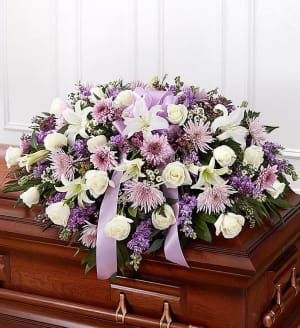 Mixed Lavender and White Casket Spray Flower Bouquet