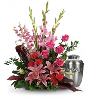 Mixed Pinks Urn Tribute Flower Bouquet