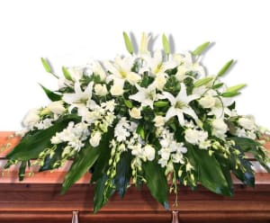 White Lily & Orchid Casket Spray Flower Bouquet