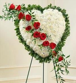 White Heart with Red Roses Flower Bouquet