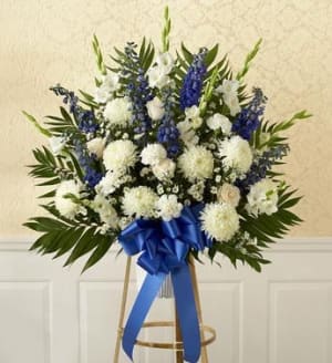Blue & White Standing Basket Flower Arrangement Blue & White Standing Basket Flower Bouquet