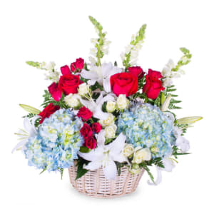 Patriotic Funeral Basket Flower Bouquet