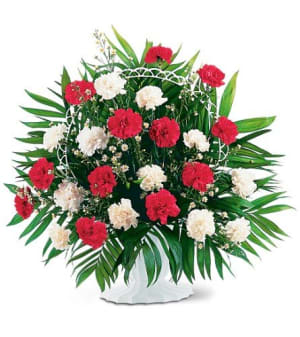 Red & White Carnation Floor Basket
