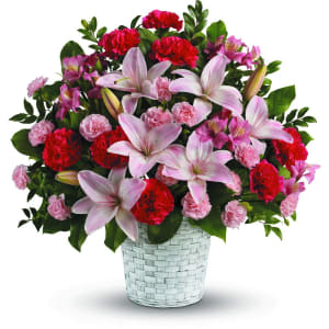 Mixed Pinks Basket Arrangement Flower Bouquet