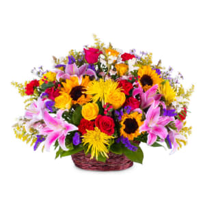Multicolor Sympathy Basket Flower Bouquet